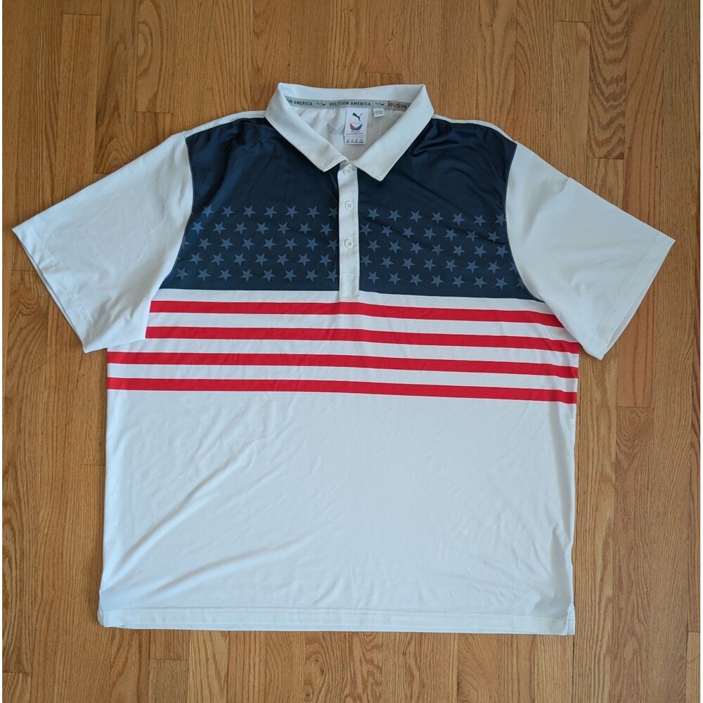 Puma Volition America Polo Shirt Mens XXL USA Flag Golf Esplanade Patriotic